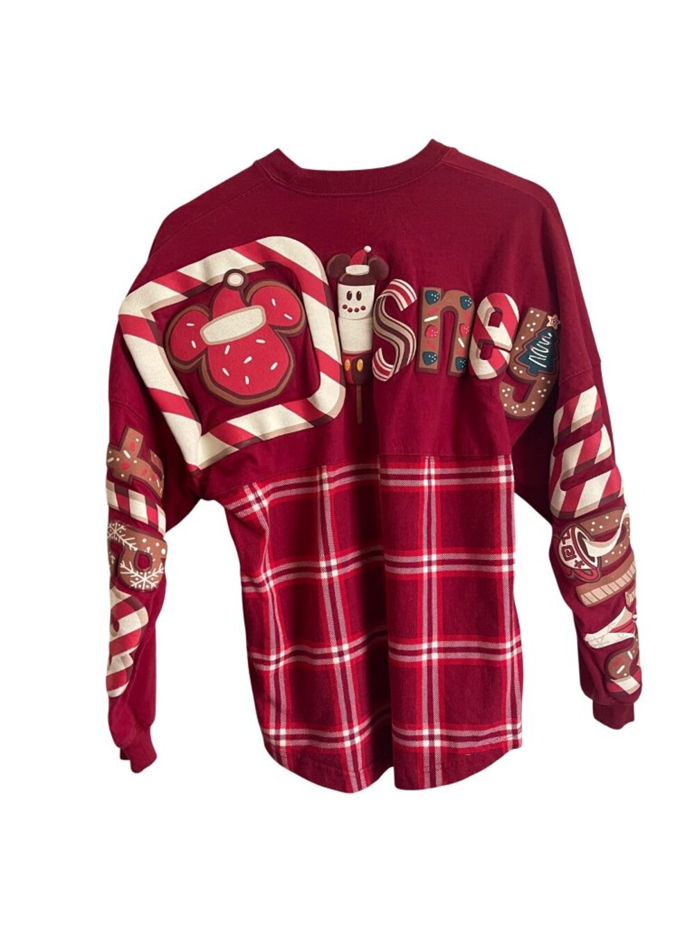 Disney Parks Spirit Jersey Size XS Holiday Gingerbread Mickey Plaid Christmas
